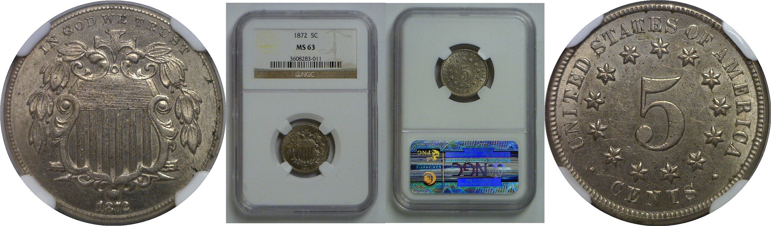 1872 Shield Nickel   NGC MS-63