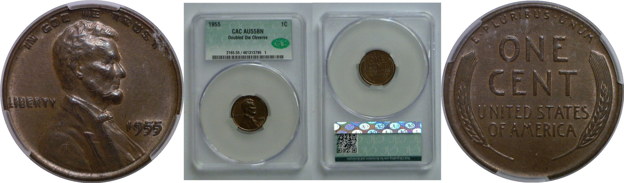 1955 Doubled Die Obverse   CACG AU-55 BN