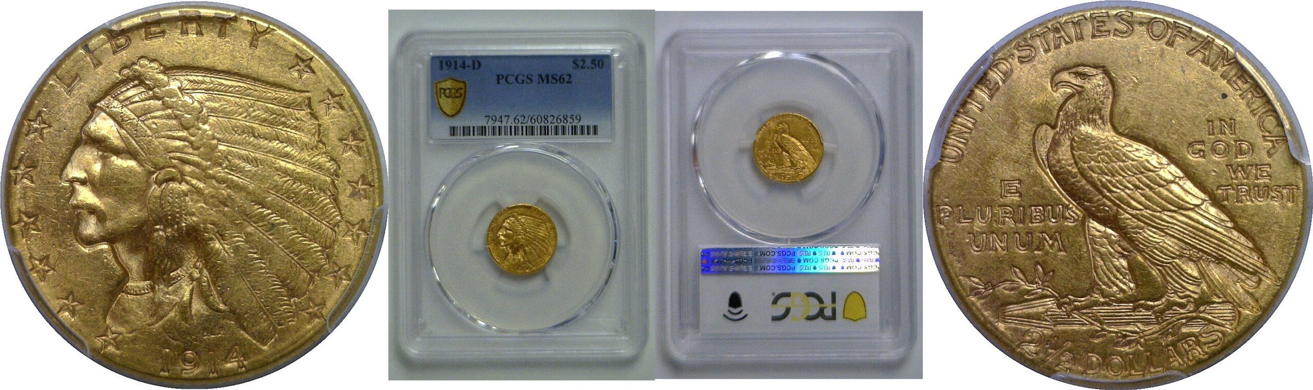 1914-D $2 1/2 Indian   PCGS MS-62