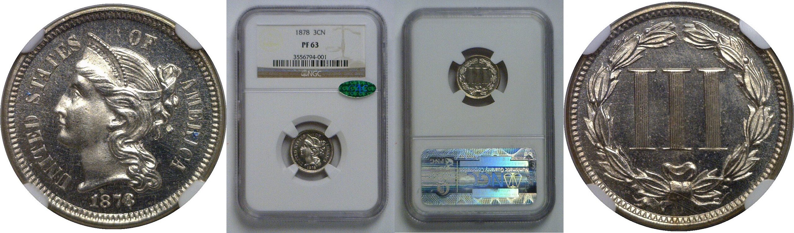 1878 Nickel Three Cent   NGC PF-63  CAC