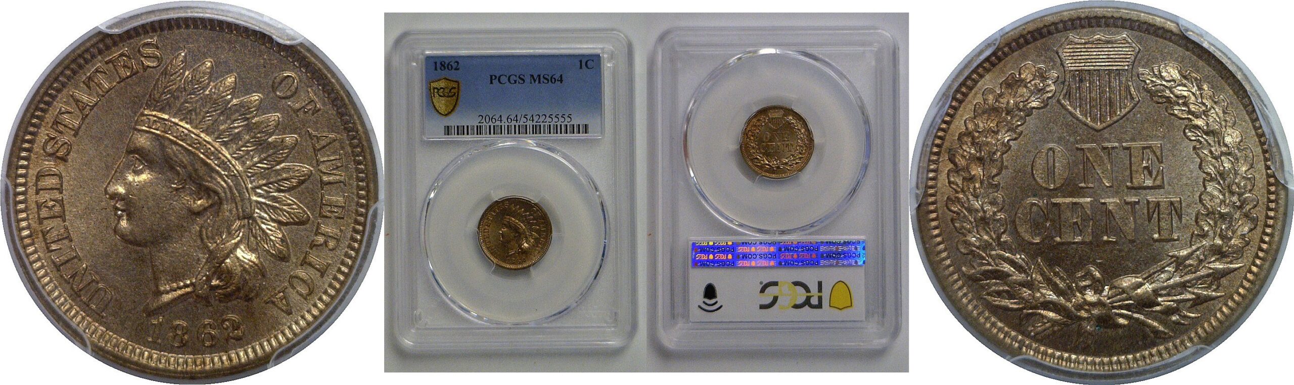 1862 Indian Head Cent   PCGS MS-64