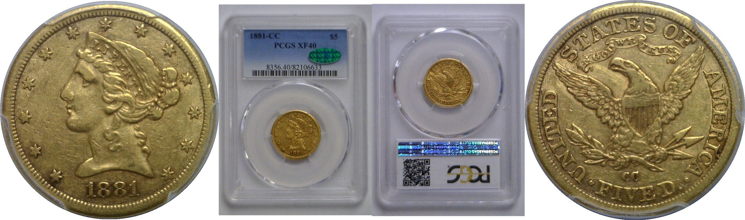 1881-CC $5 Liberty   PCGS XF-40  CAC.