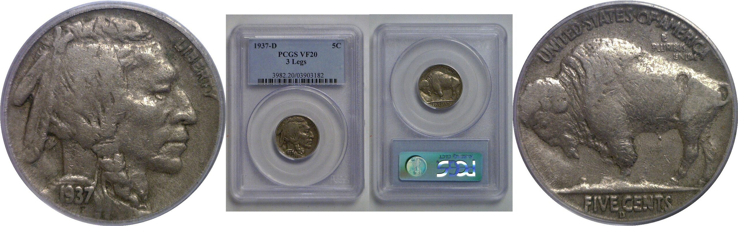 1937-D 3 Legs   Buffalo Nickel   PCGS VF-20