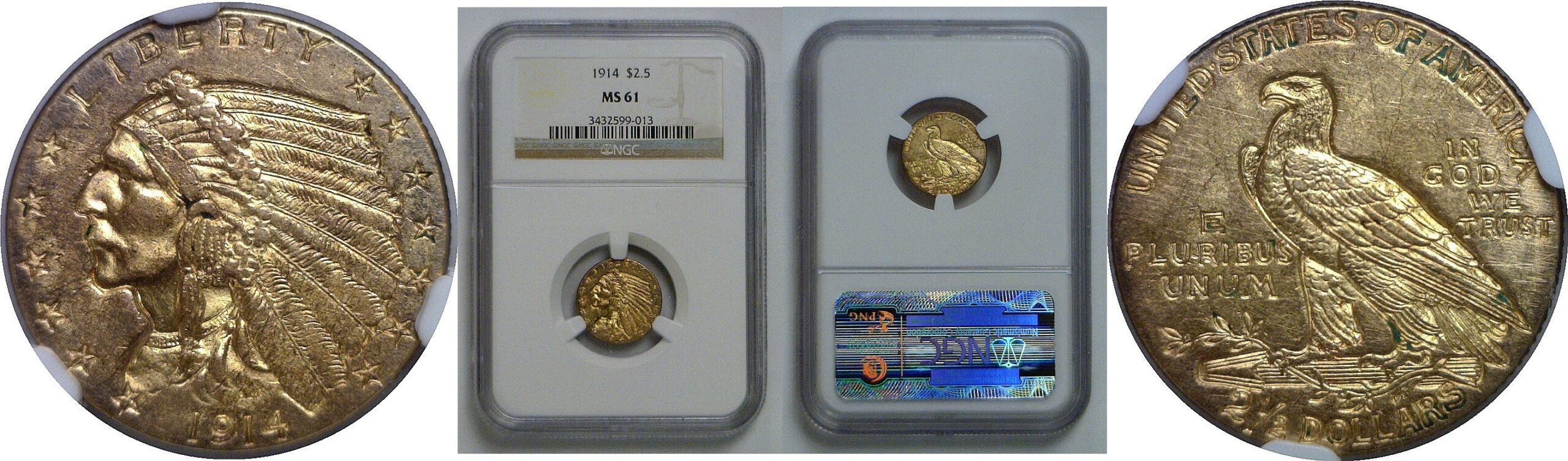 1914 $2 1/2 Indian   NGC MS-61