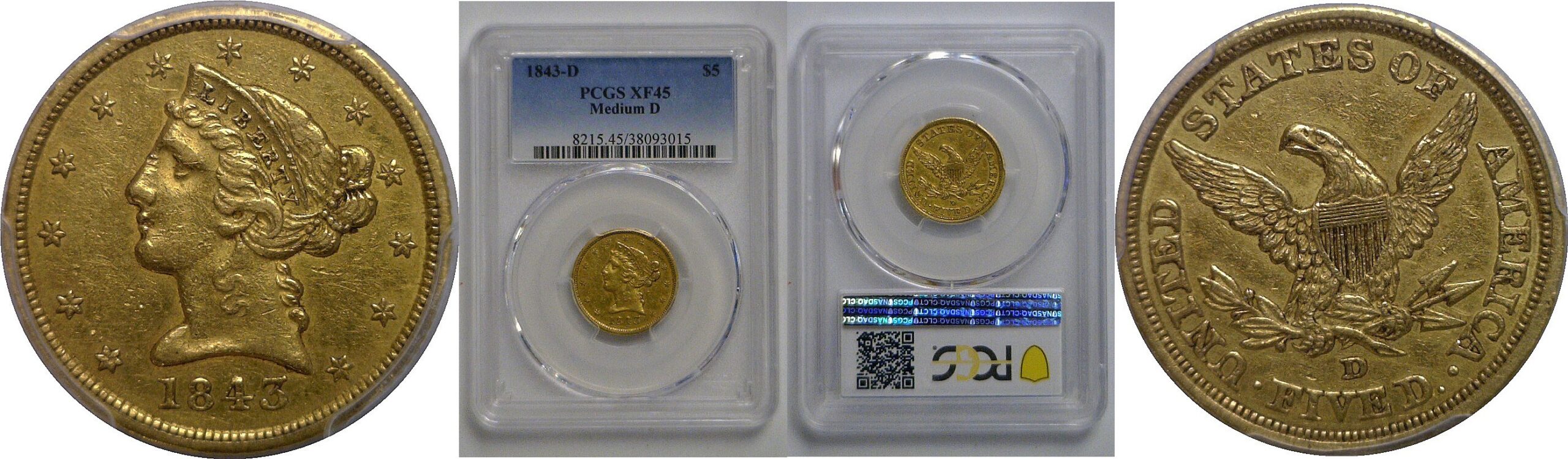 1843-D $5 Liberty   PCGS XF-45