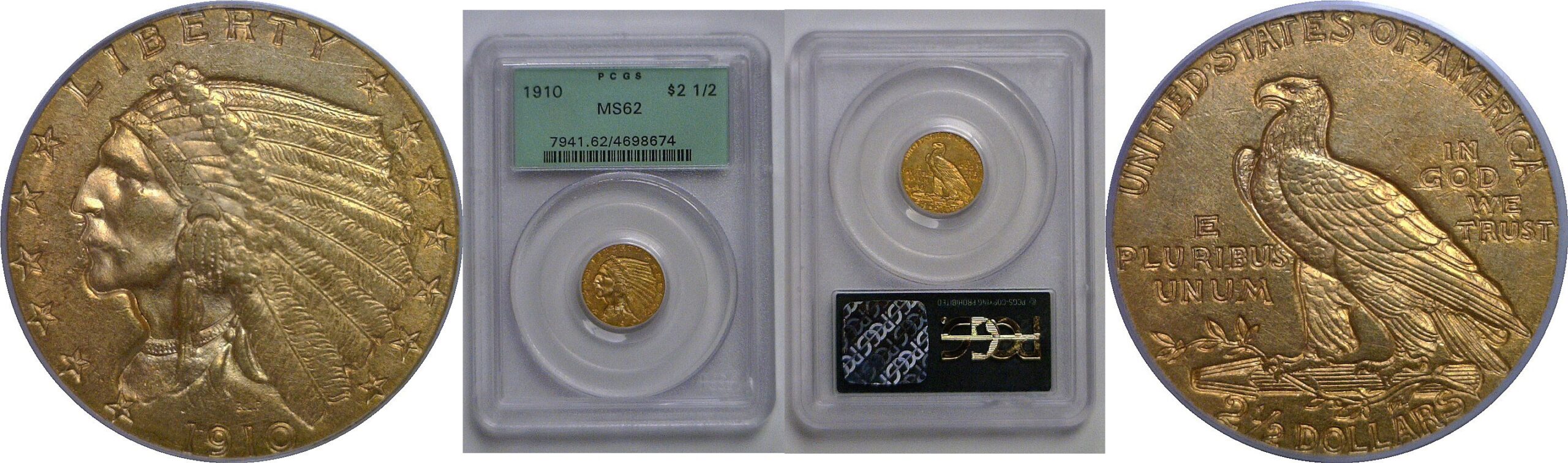 1910 $2 1/2 Indian   PCGS MS-62