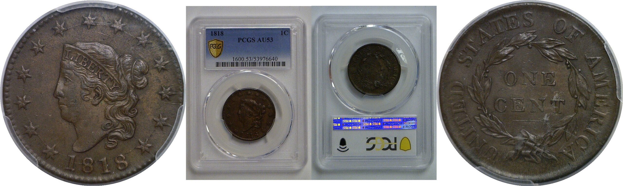 1818 Large Cent   PCGS AU-53