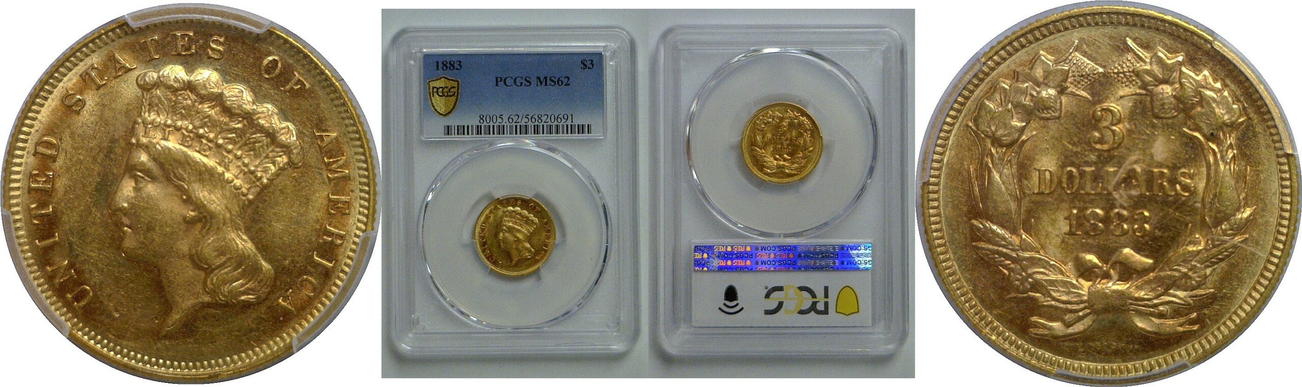 1883 $3 Princess   PCGS MS-62