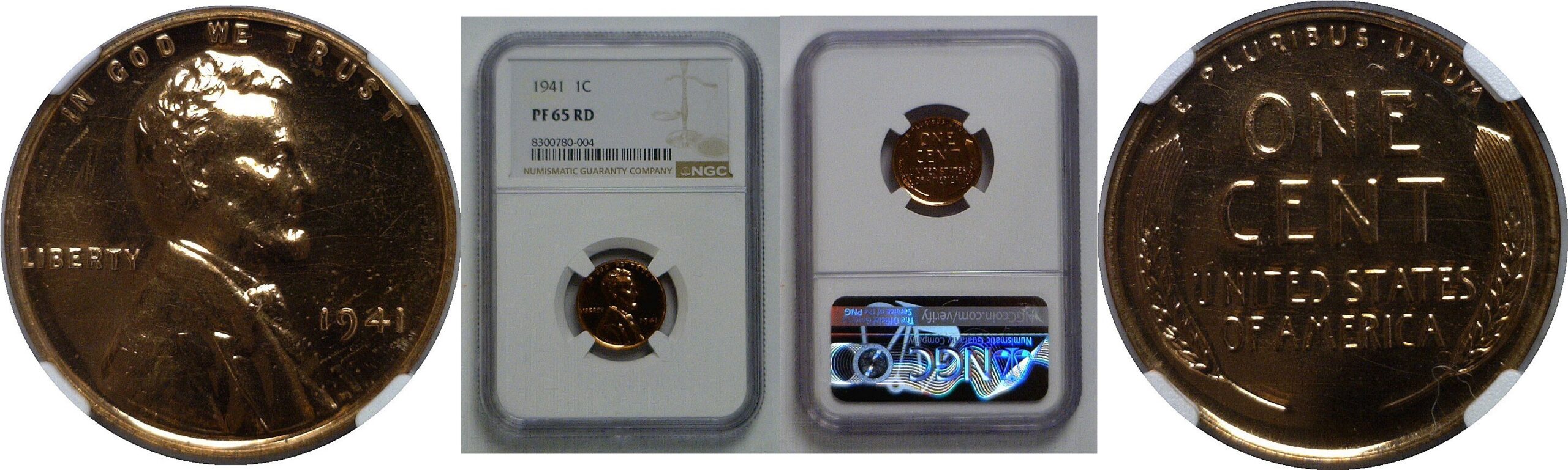 1941 Lincoln Cent   NGC PF-65 RD