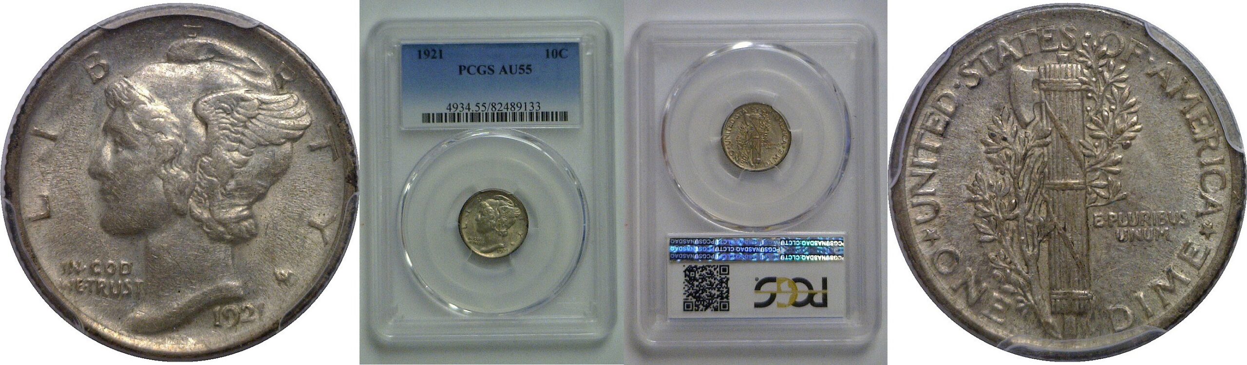1921 Mercury Dime   PCGS AU-55