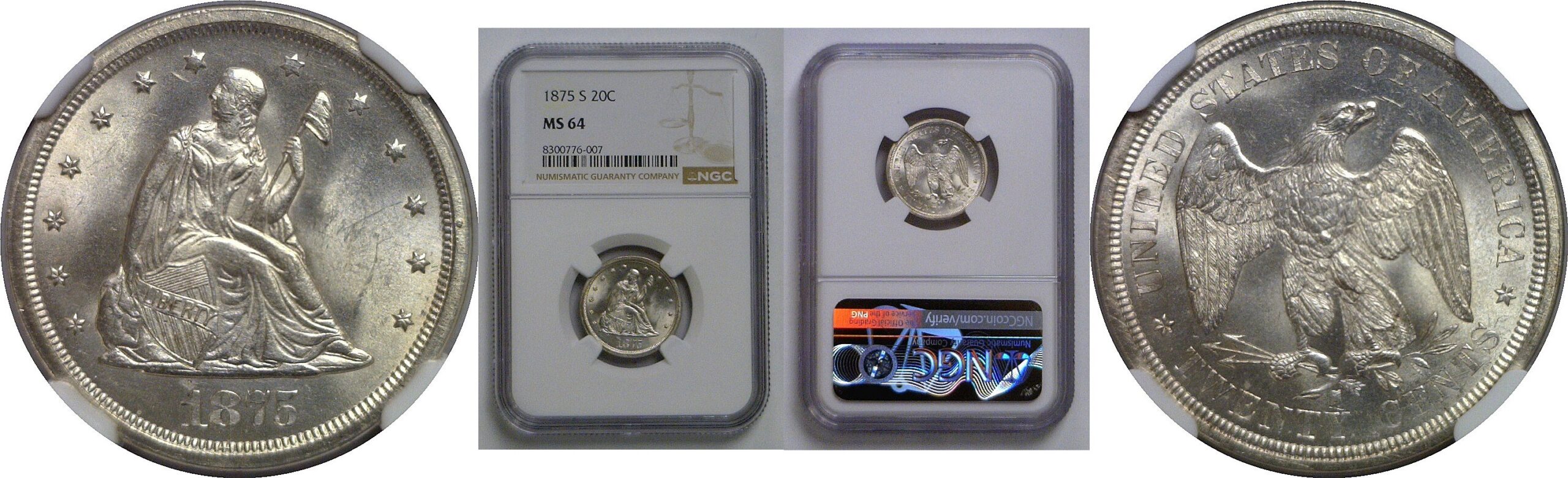 1875-S Twenty Cent Piece   NGC MS-64