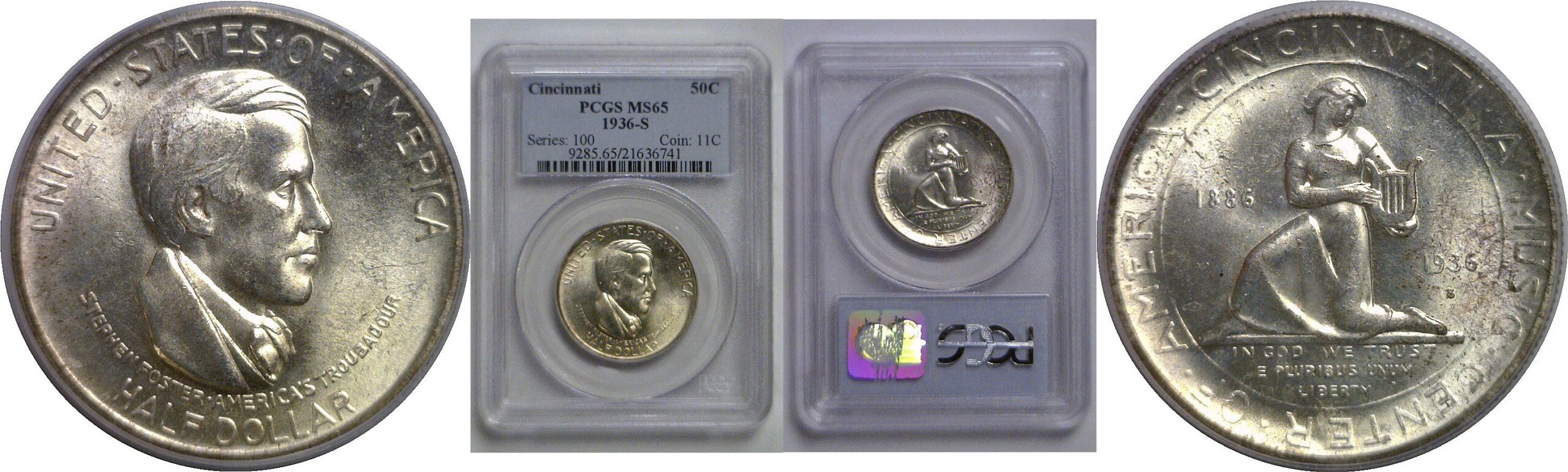 1936-S Cincinnati Commemorative Half Dollar   PCGS MS-65