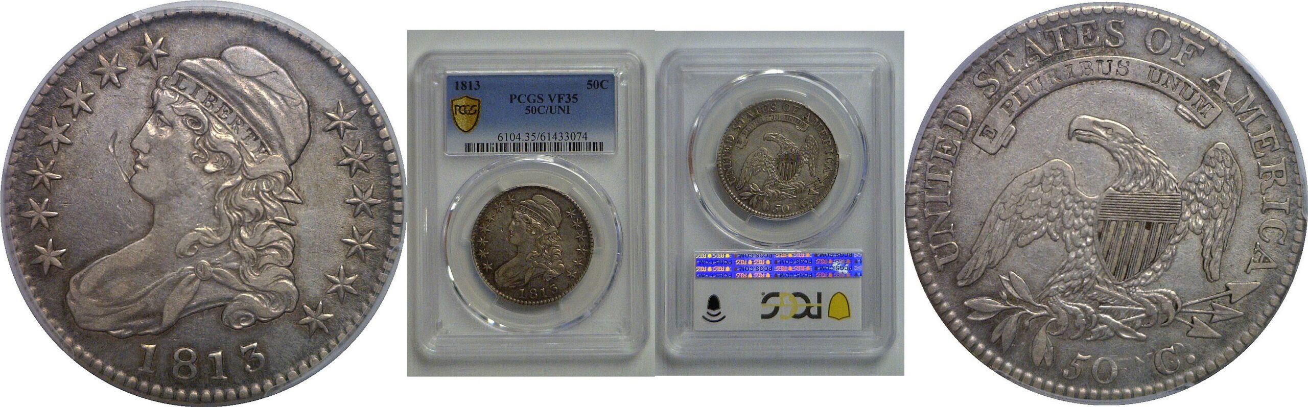 1813 Bust Half Dollar   PCGS VF-35   50c/UNI
