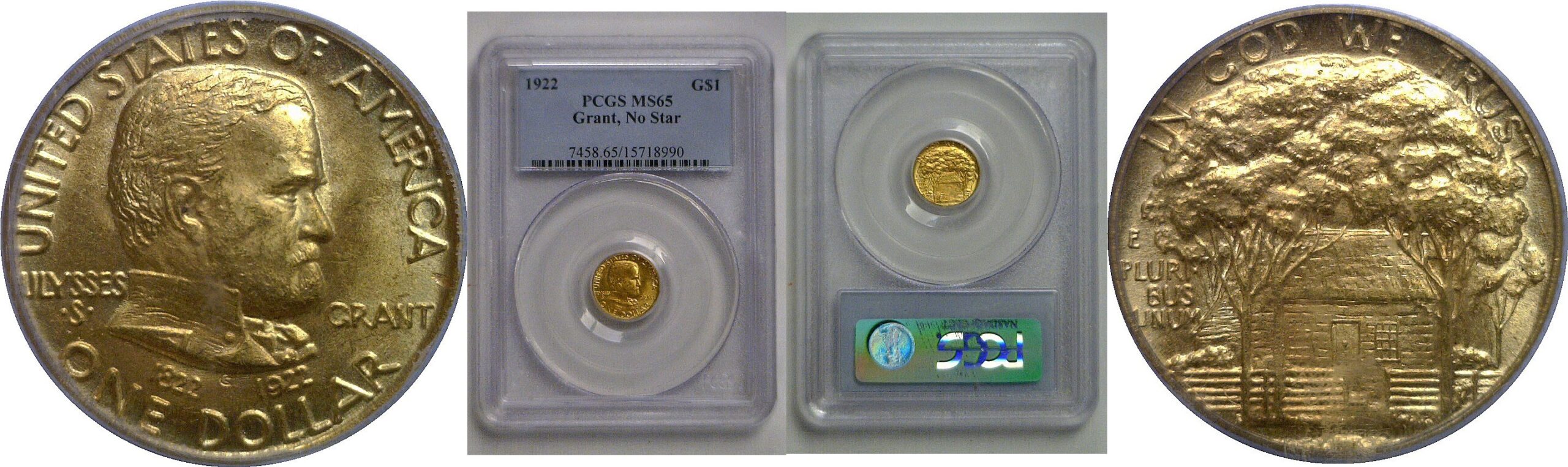 1922 Grant, No Star $1 Gold Commemorative   PCGS MS-65