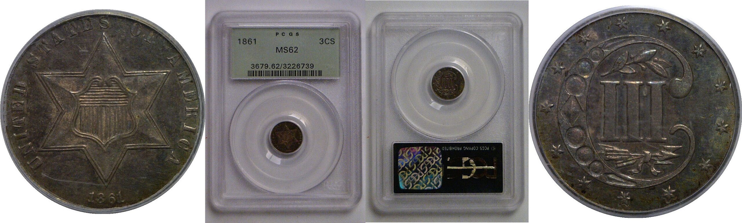 1861 Silver Three Cent   PCGS MS-62