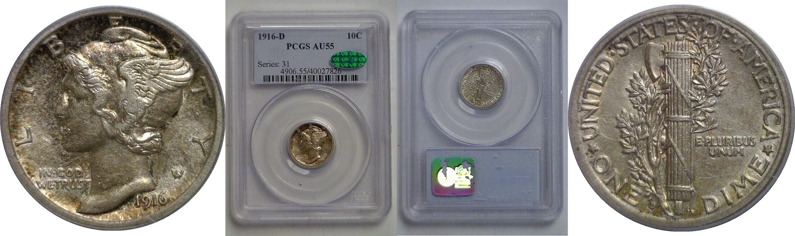 1916-D Mercury Dime   PCGS AU-55  CAC