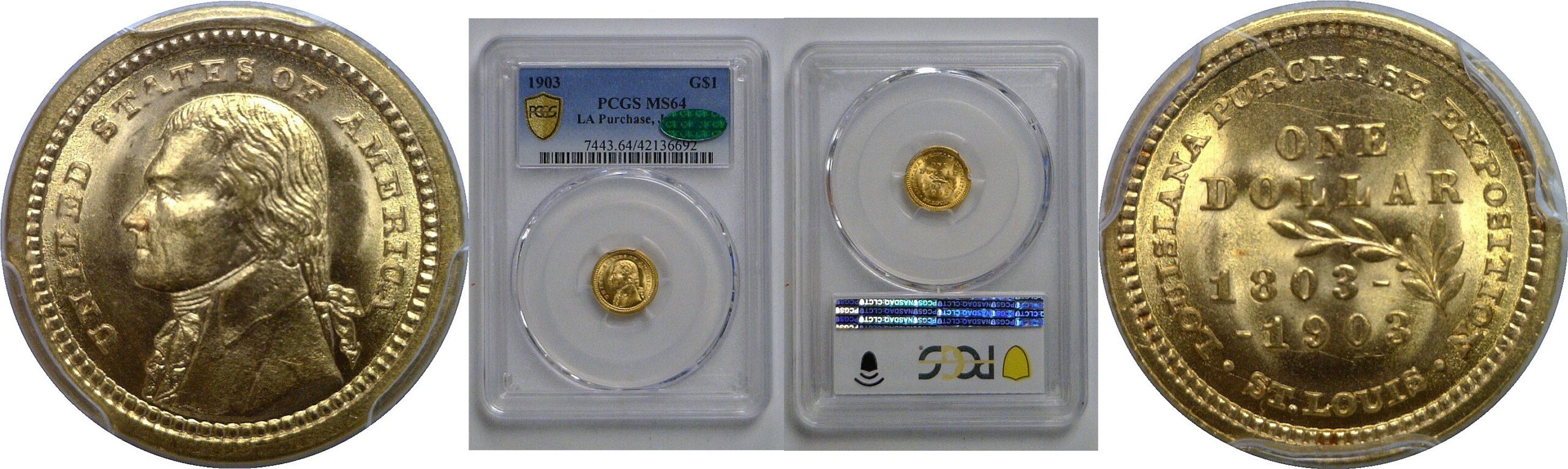 1903 $1 LA Purchase, Jefferson  Gold Commemorative   PCGS MS-64 CAC