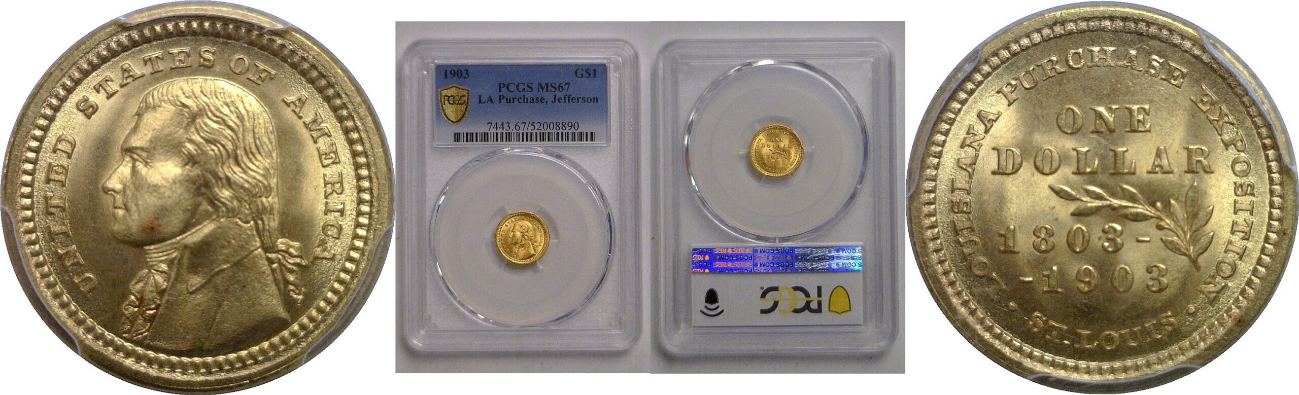 1903 $1 LA Purchase, Jefferson Gold Commemorative   PCGS MS-67
