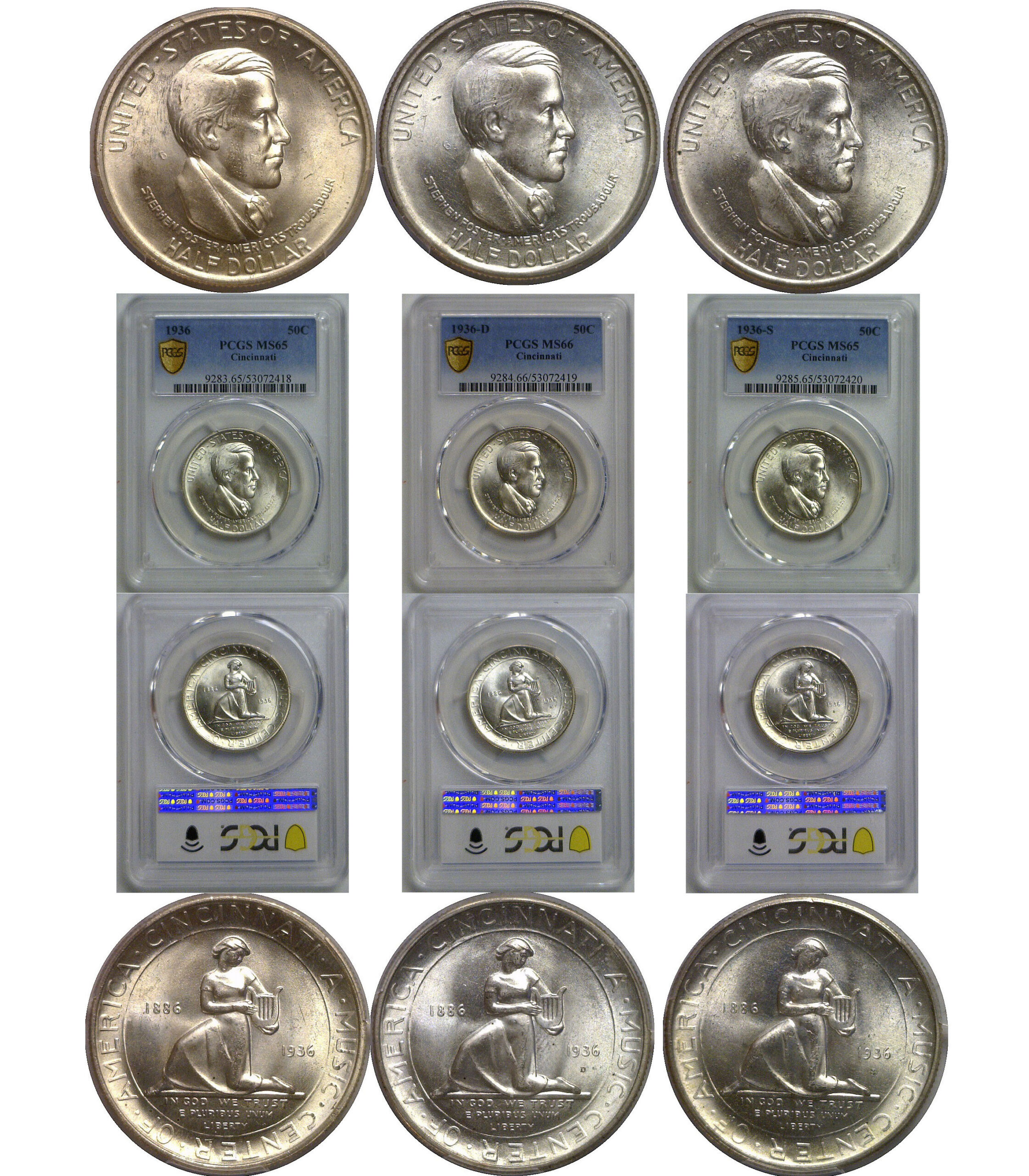 1936-P,D,S Cincinnati Commemorative Half Dollar Set   PCGS MS-65,66,65