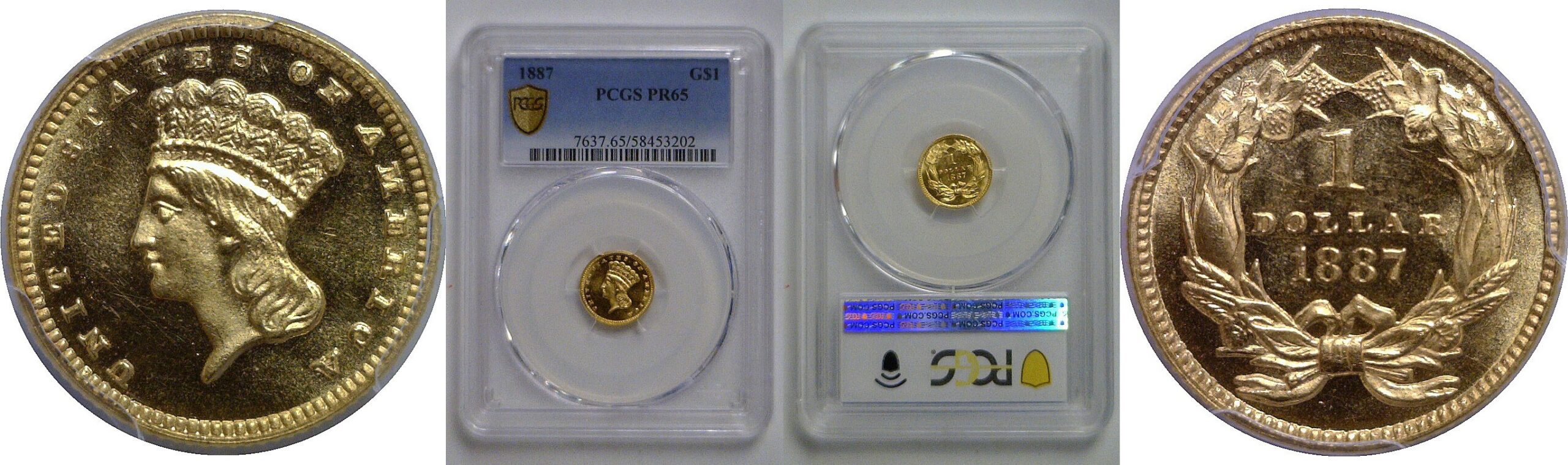 1887 One Dollar Gold Coin   PCGS PR-65