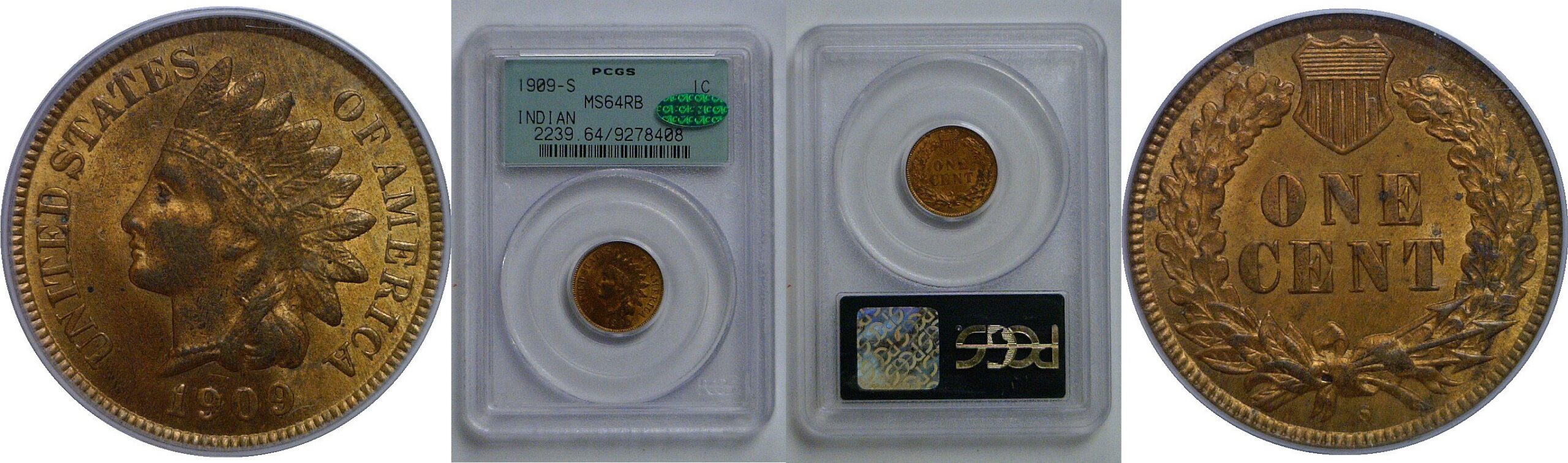 1909-S Indian Head Cent   PCGS MS-64 RB  CAC