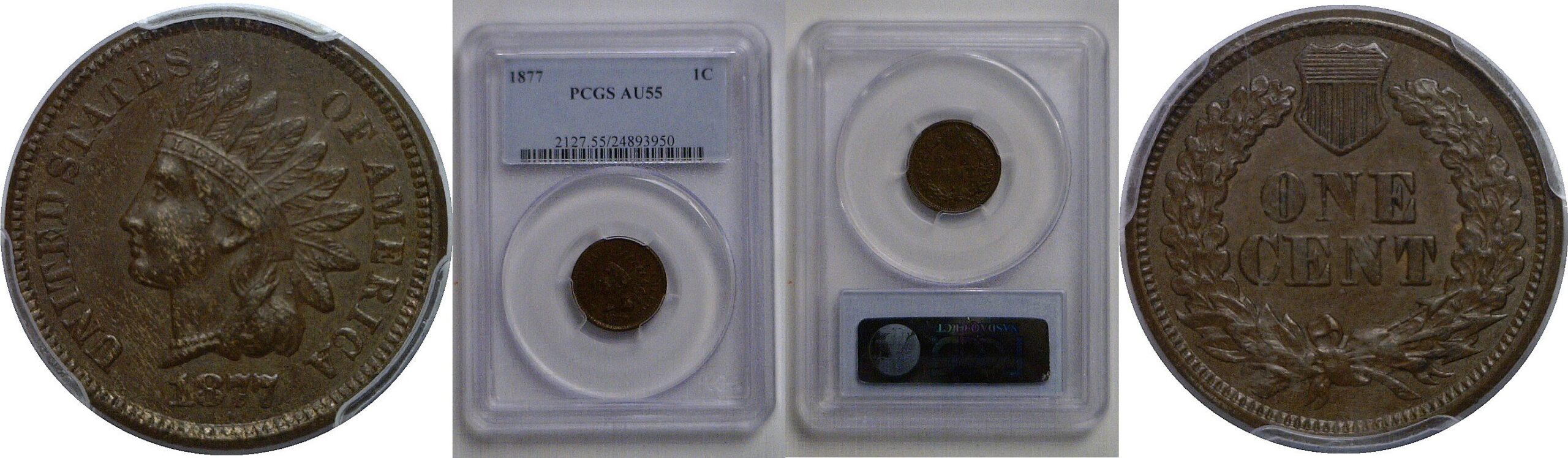 1877 Indian Head Cent   PCGS AU-55