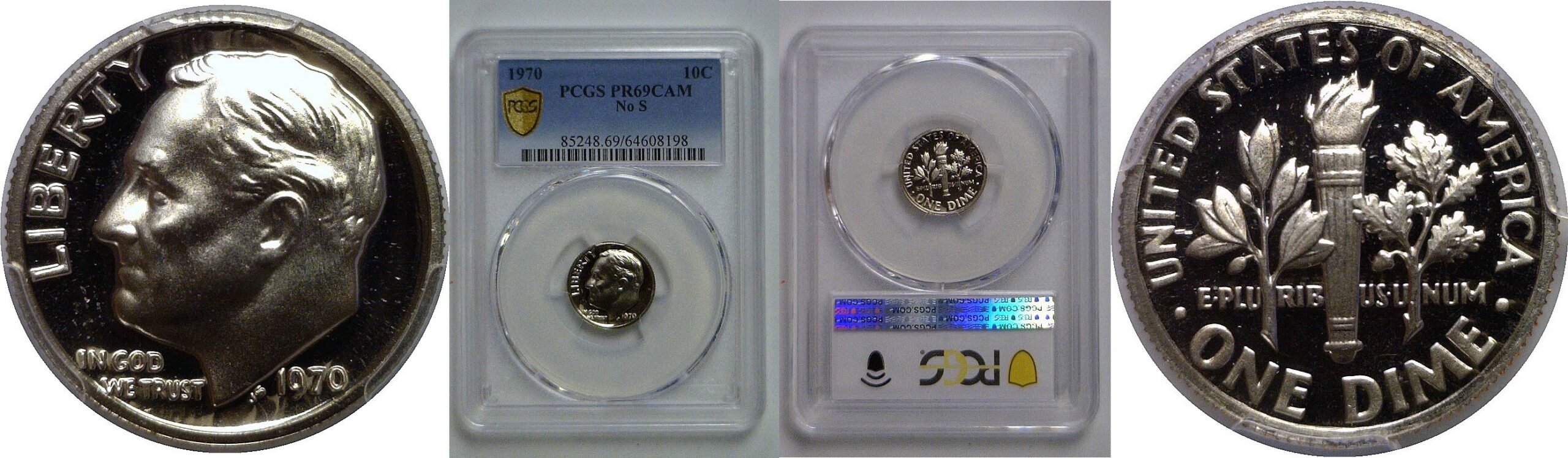 1970 No S    Roosevelt Dime    PCGS PR-69 CAM