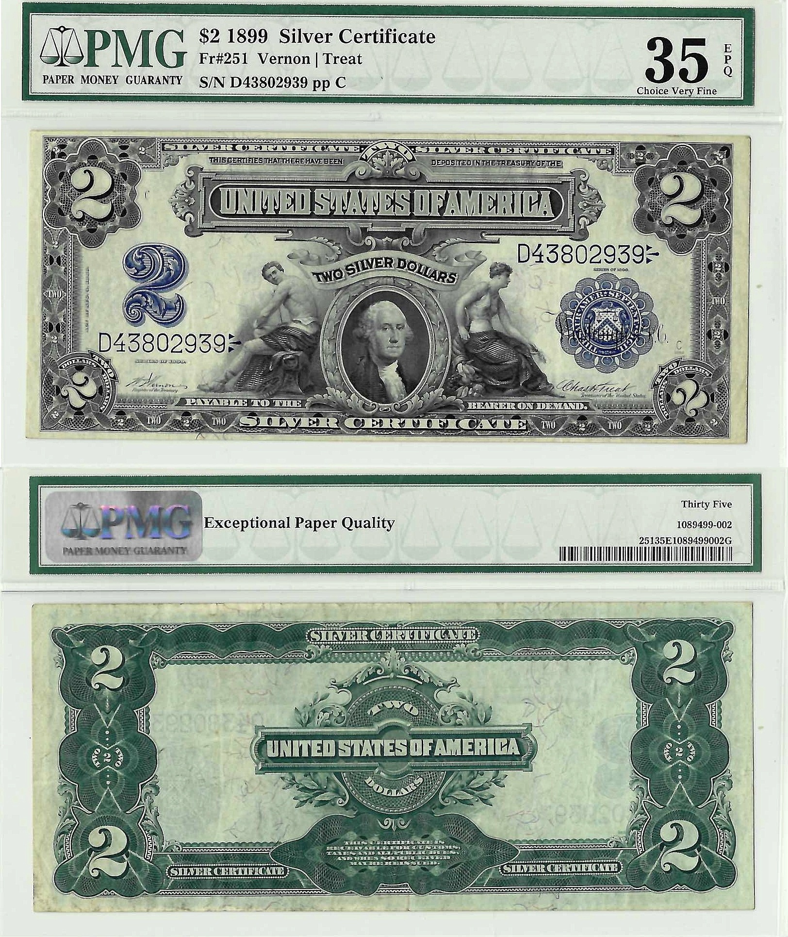 1899 $2 Silver Certificate Fr. 251 PMG Choice VF 35 EPQ