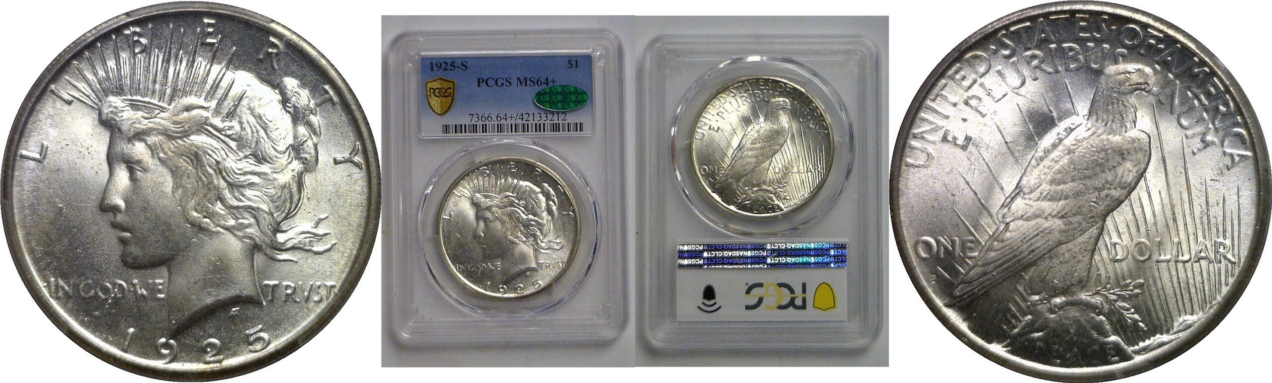 1925-S Peace Dollar   PCGS MS-64+  CAC