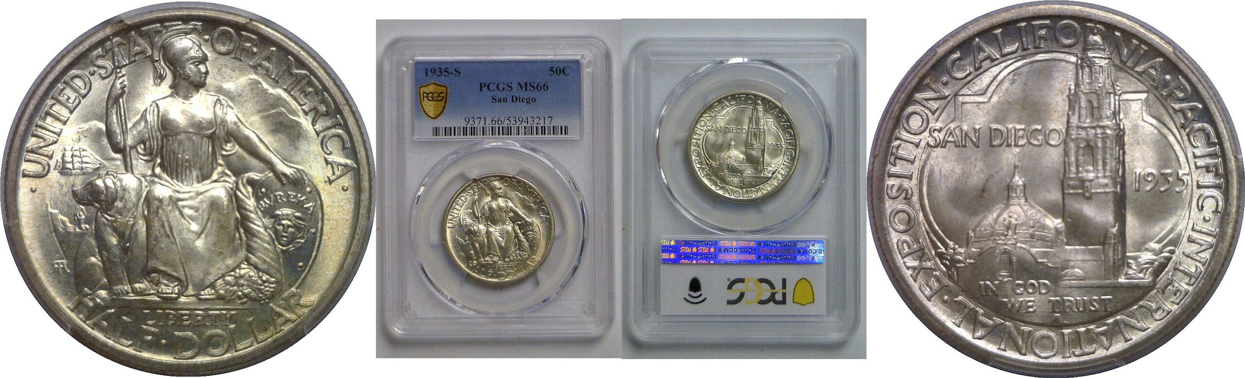 1935-S San Diego Commemorative Half Dollar   PCGS MS-66