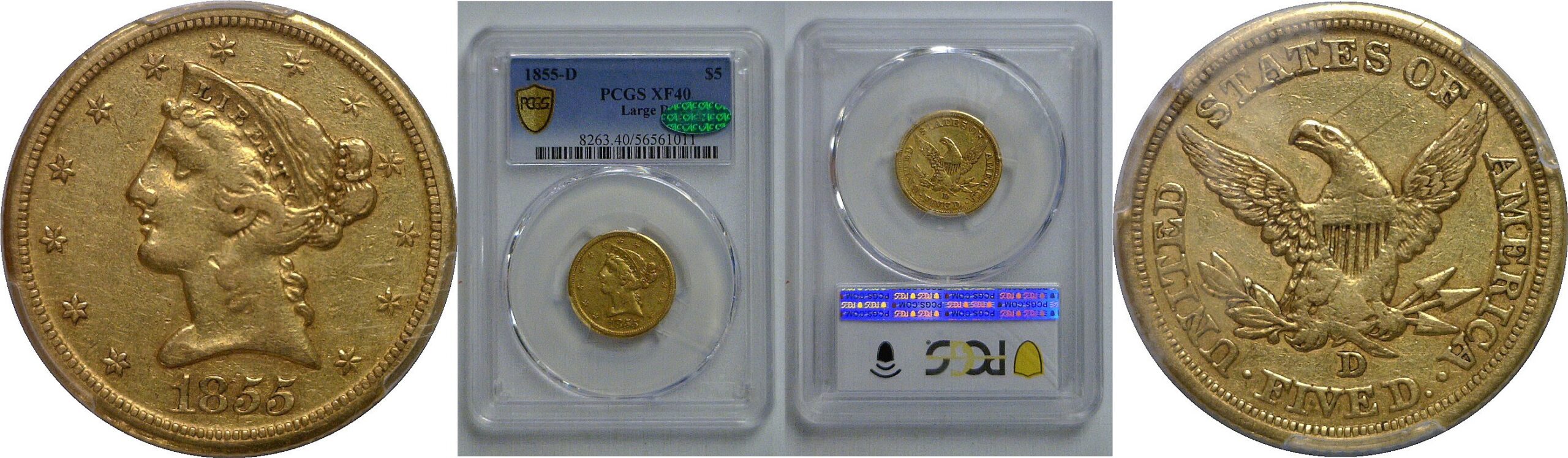 1855-D $5 Liberty   PCGS XF-40  CAC