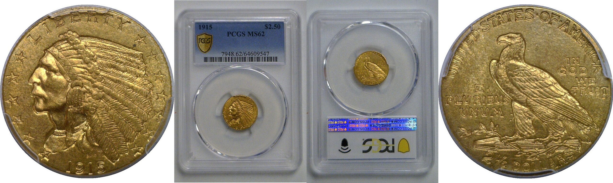 1915 $2 1/2 Indian   PCGS MS-62