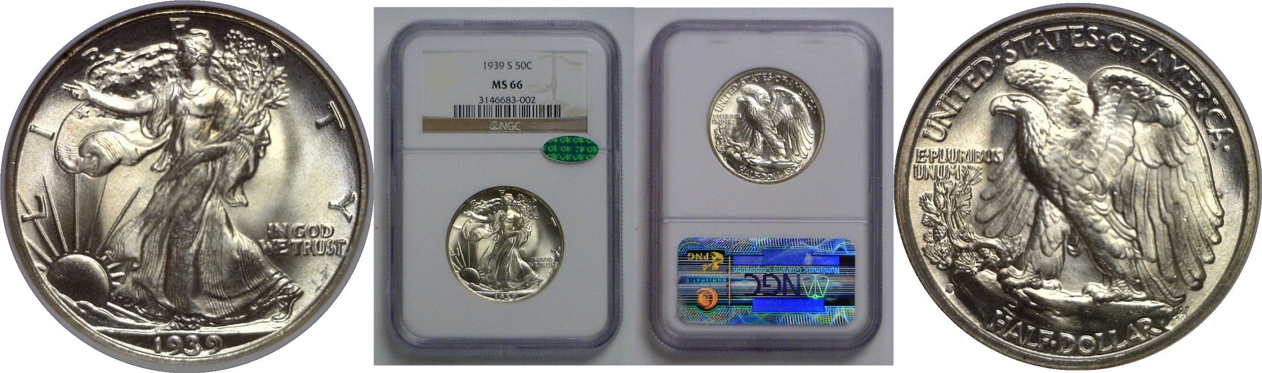 1939-S Walking Liberty Half Dollar   NGC MS-66  CAC