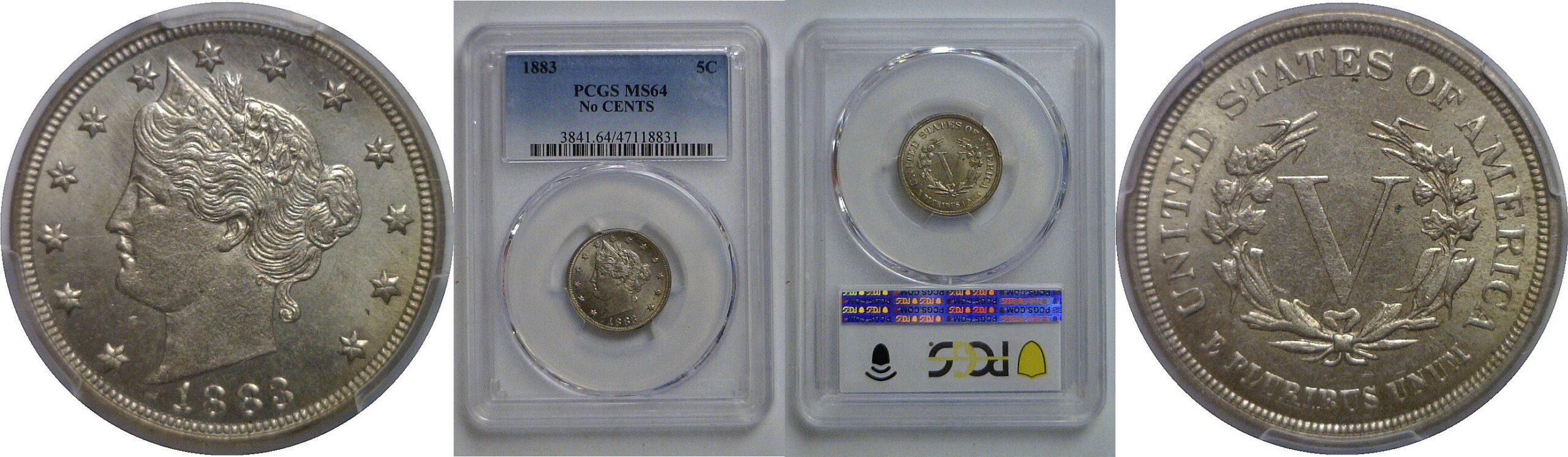 1883 No CENTS   Liberty Nickel   PCGS MS-64