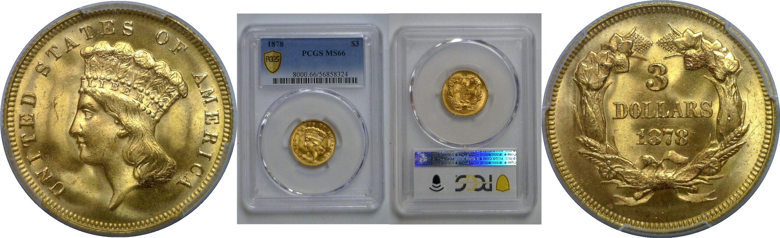 1878 $3 Princess   PCGS MS-66