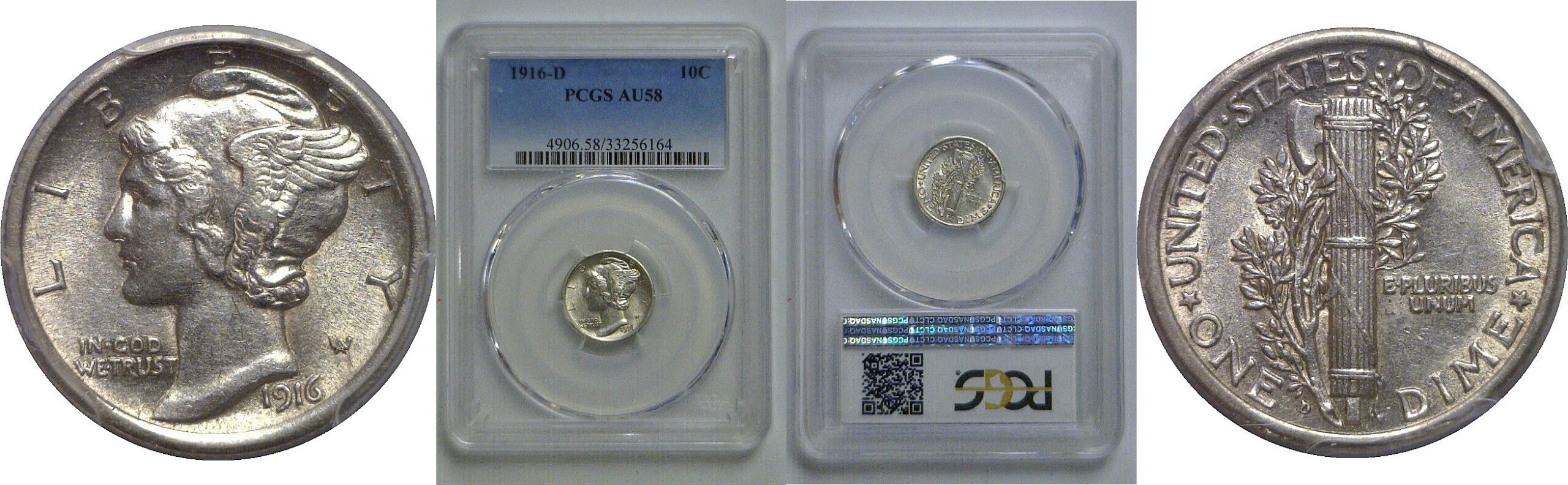 1916-D Mercury Dime   PCGS AU-58
