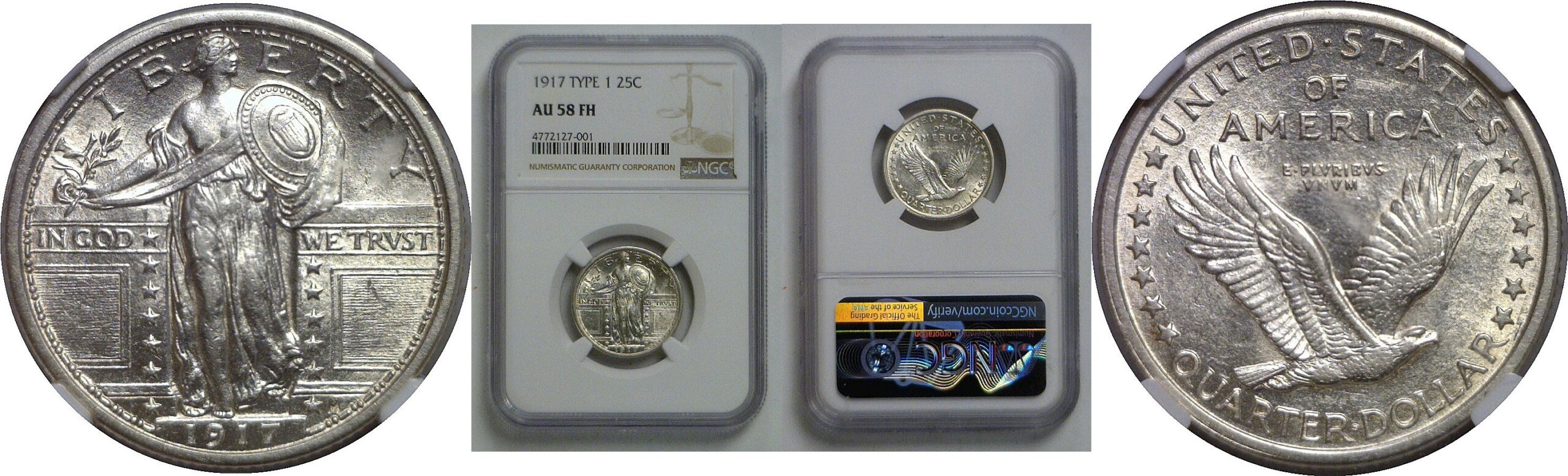 1917 T-1   Standing Liberty Quarter   NGC AU-58 FH