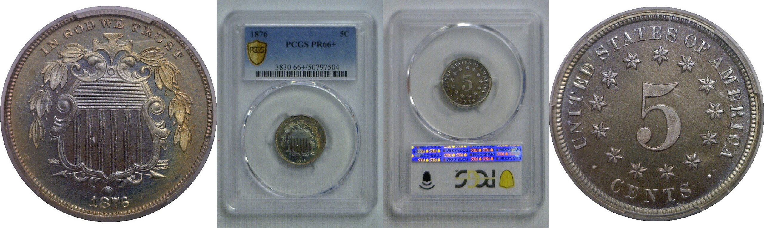 1876 Shield Nickel   PCGS PR-66+