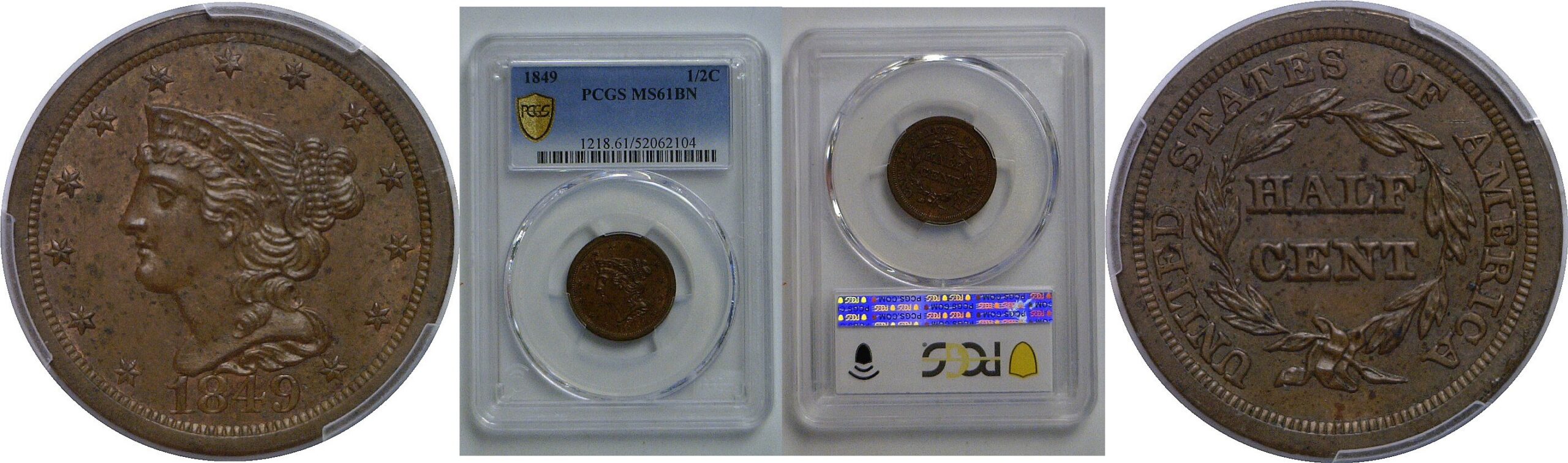 1849 Half Cent   PCGS MS-61 BN