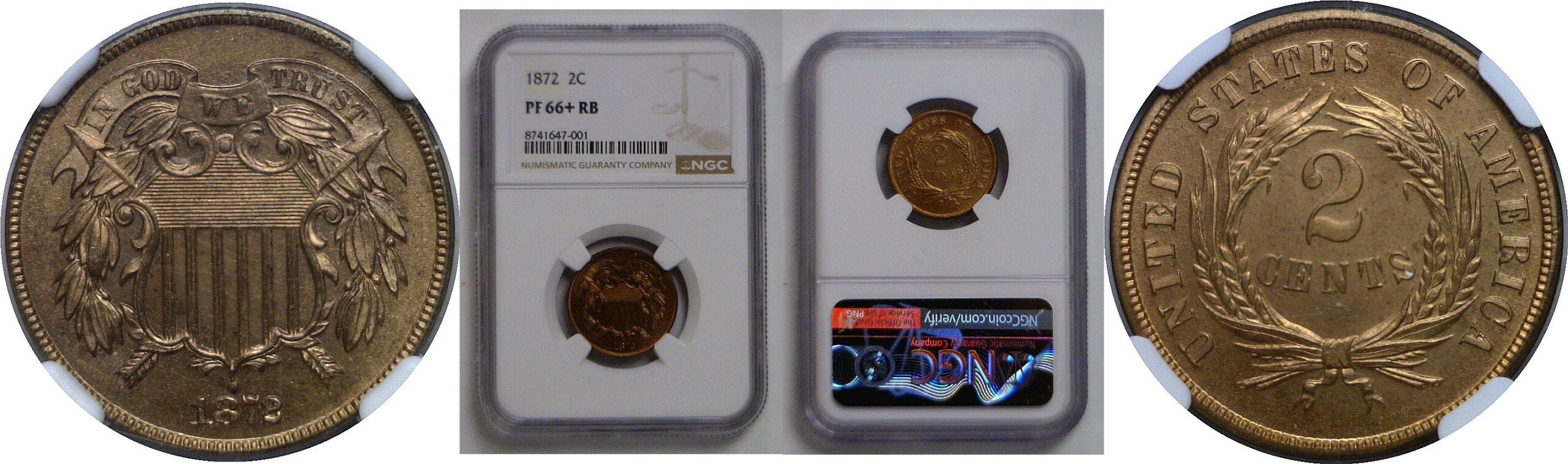 1872 Two Cent Piece   NGC PF-66+ RB