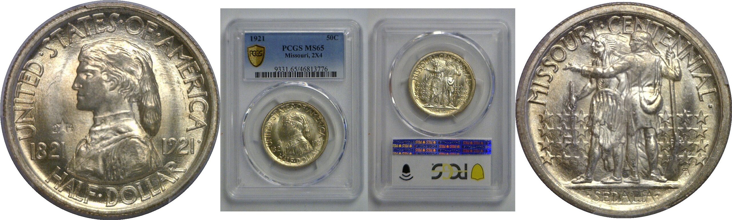 1921 Missouri, 2x4  Commemorative Half Dollar   PCGS MS-65