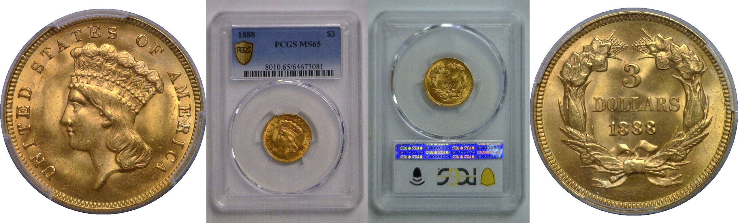 1888 $3 Princess   PCGS MS-65