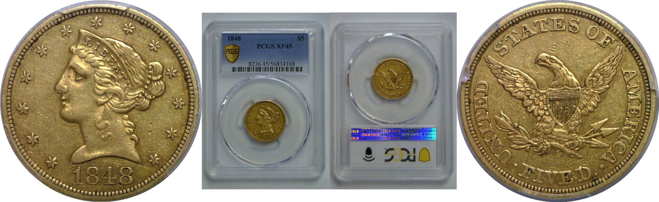 1848 $5 Liberty   PCGS XF-45