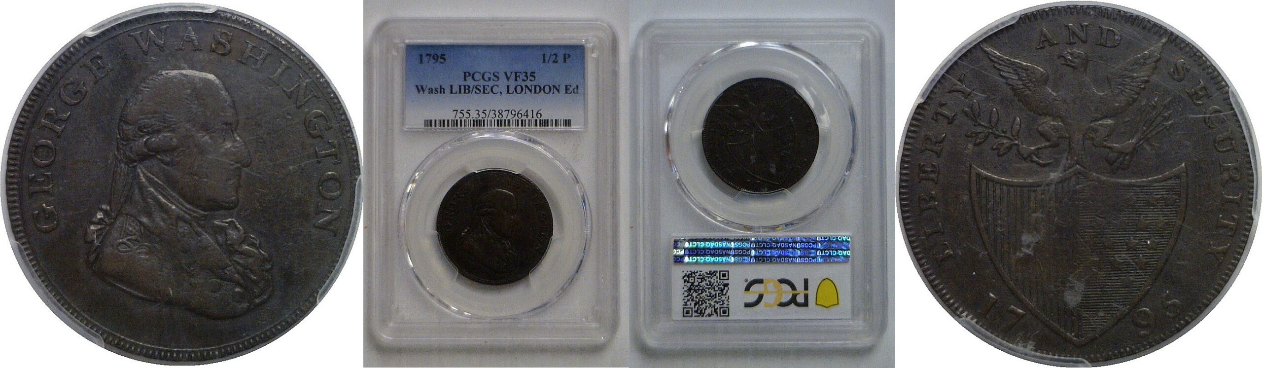 1795 Washington Liberty & Security Halfpenny, London Edge   PCGS VF-35