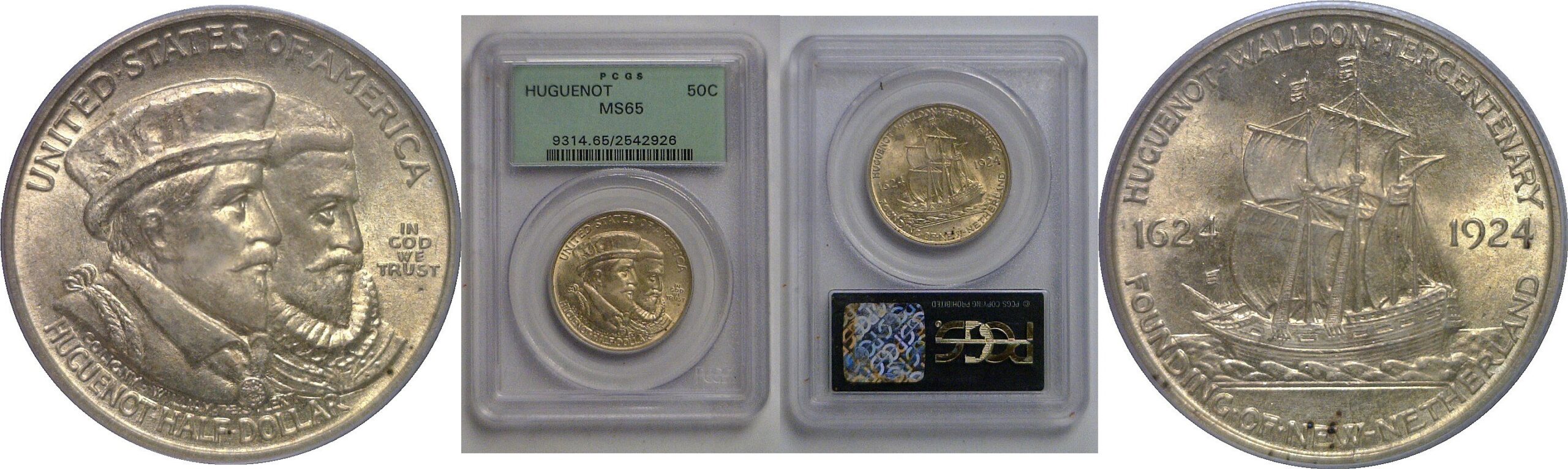1924 Huguenot Commemorative Half Dollar   PCGS MS-65