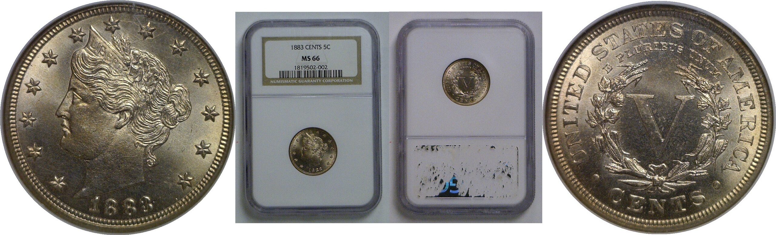 1883 With CENTS   Liberty Nickel   NGC MS-66