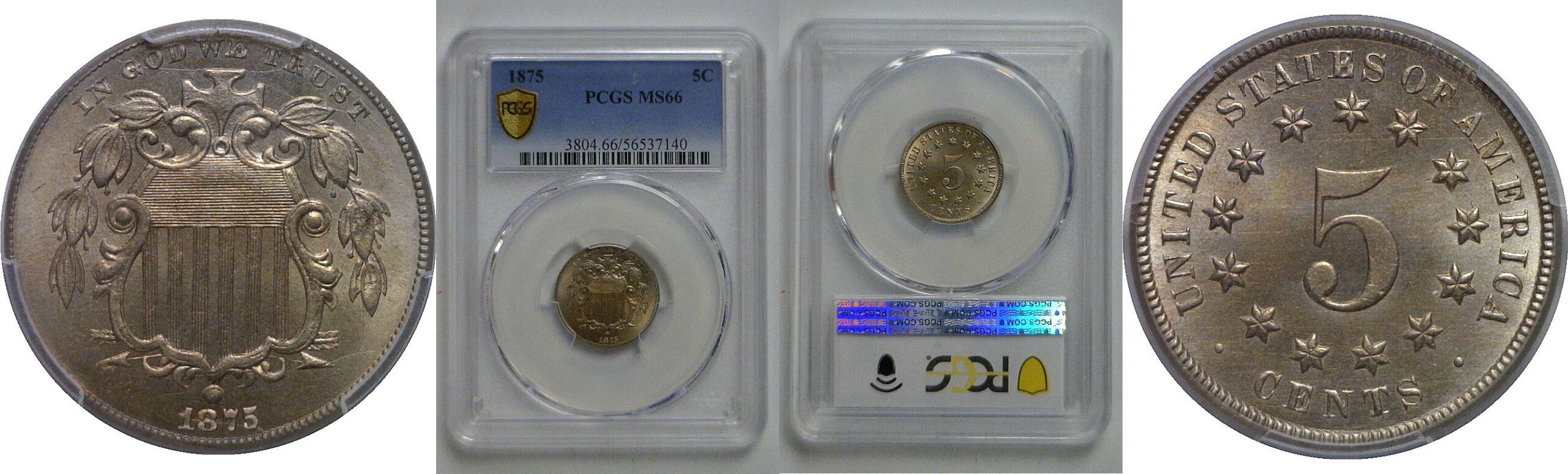 1875 Shield Nickel   PCGS MS-66