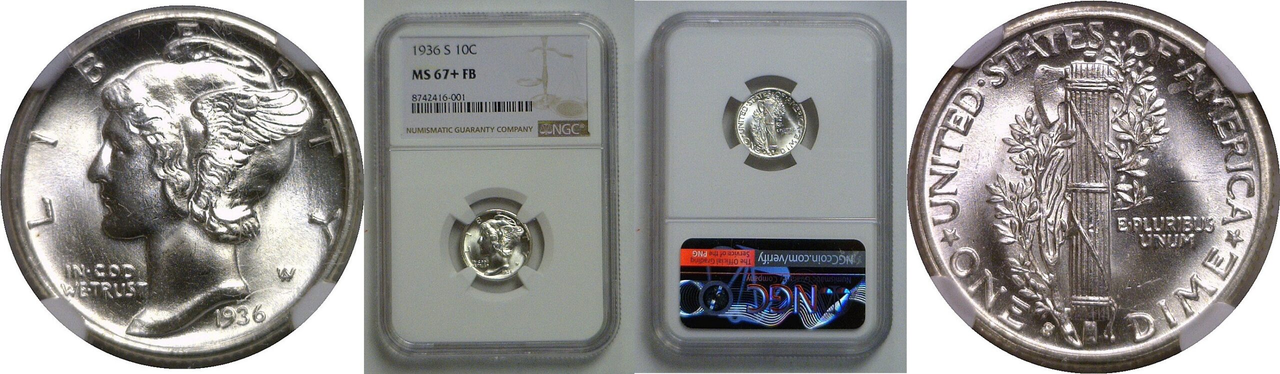 1936-S Mercury Dime   NGC MS-67+