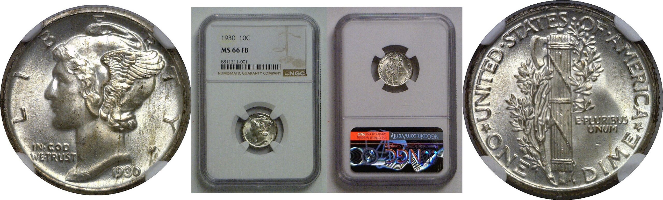 1930 Mercury Dime   NGC MS-66 FB