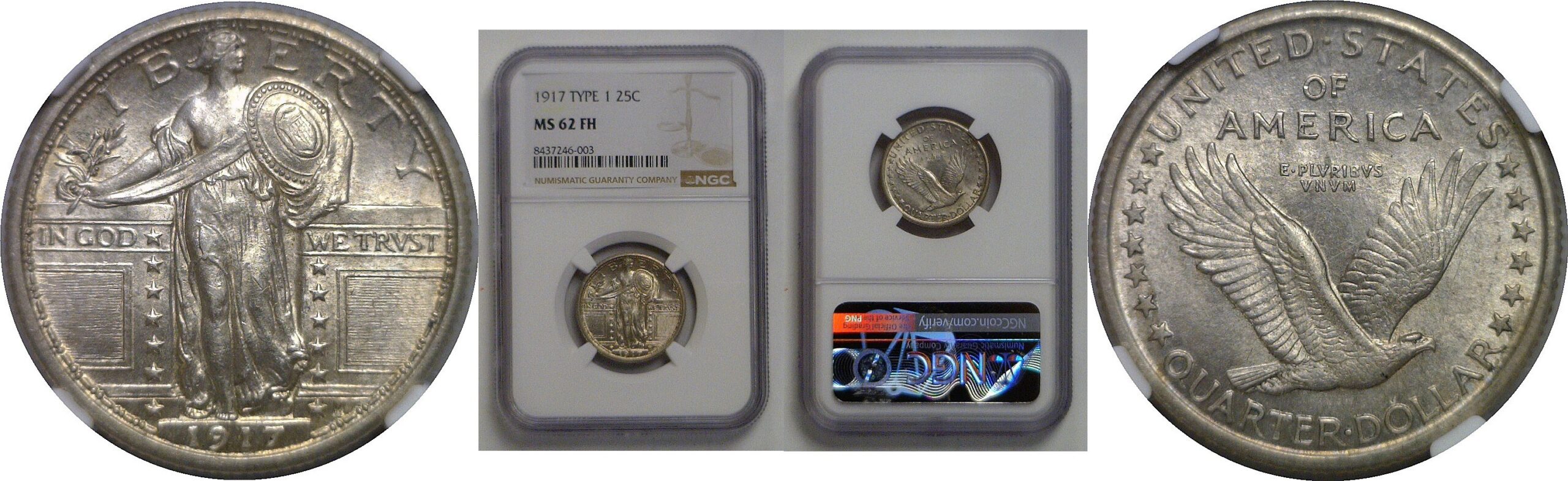1917 T-1   Standing Liberty Quarter   NGC MS-62 FH